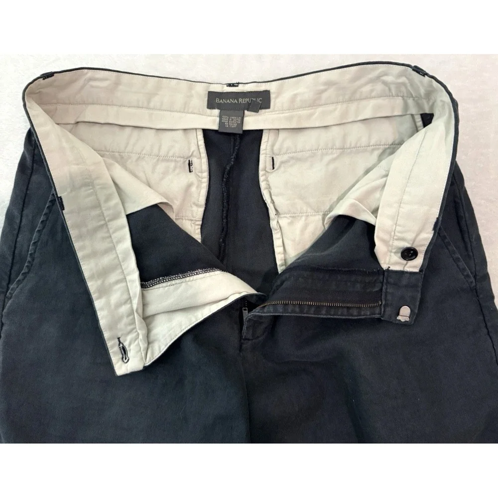 Banana Republic Chino Pants Mens Casual 32x31 Navy Blue 100% Linen Flat-Front